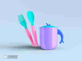 Free PSD kitchen cutlery fork and spoon icon isolated 3d render illustration