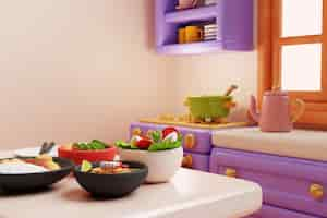 Free PSD kitchen and food 3d illustration