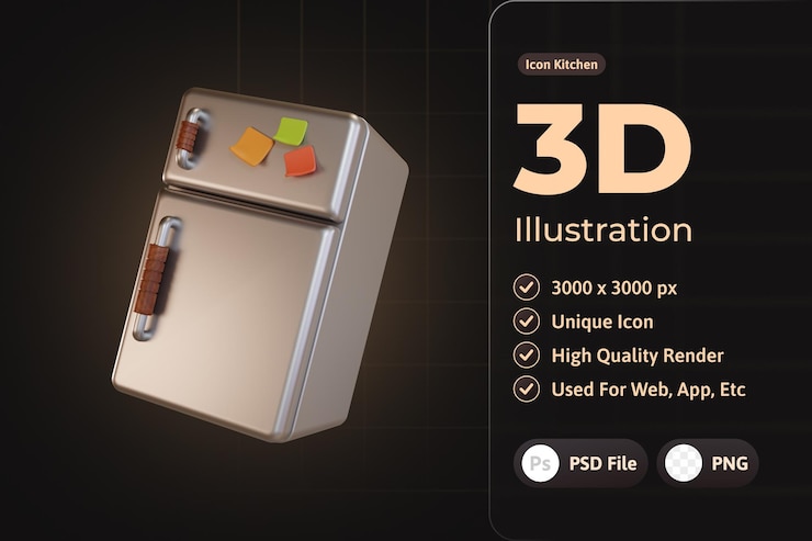 Free PSD kitchen icon refrigerator 3d design