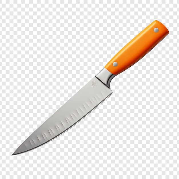 無料PSD 透明な背景に隔離された保存された経路を持つオレンジ色の鋼の刃のキッチンナイフ