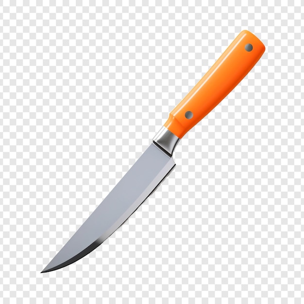 無料PSD 透明な背景に隔離された保存された経路を持つオレンジ色の鋼の刃のキッチンナイフ