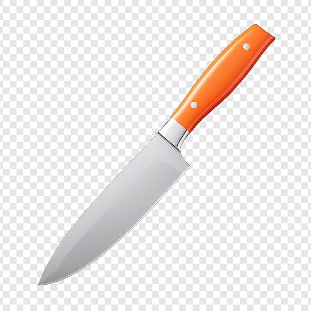 Free PSD kitchen knife with orange steel blade with saved path isolated on transparent background