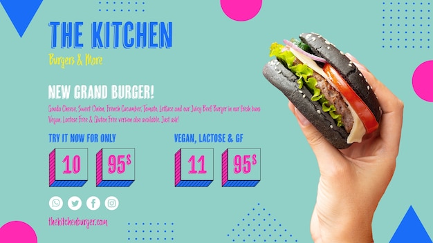 PSD gratuito menu della cucina delizioso hamburger