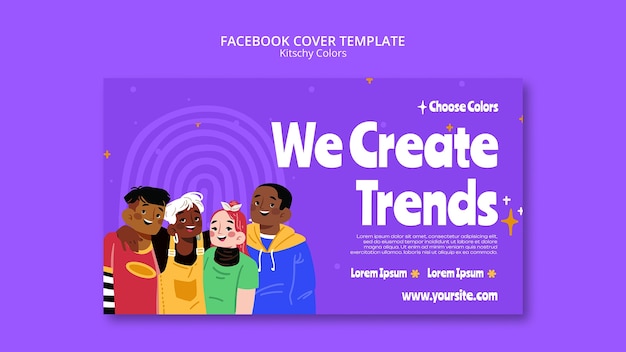 PSD gratuito modello di copertina facebook con colori kitsch