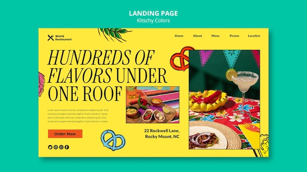 Free PSD kitschy colors food  landing page template