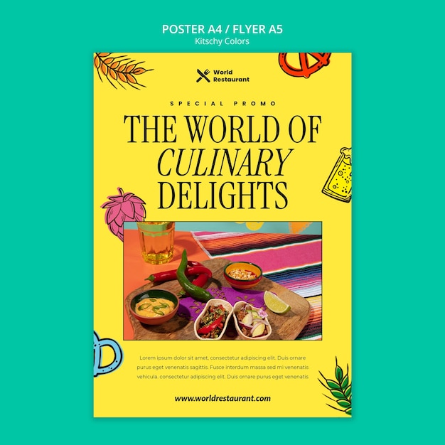 PSD gratuito modello di poster cibo colori kitsch