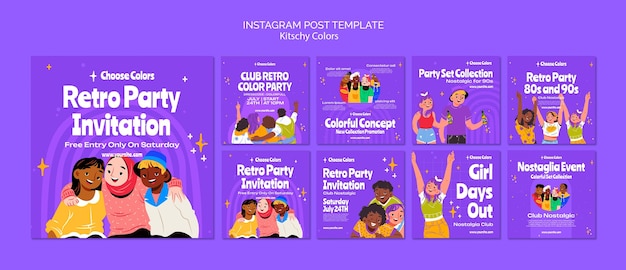 PSD gratuito modello di post di instagram con colori kitsch