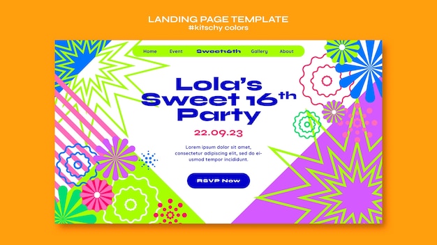 Free PSD kitschy colors landing page template