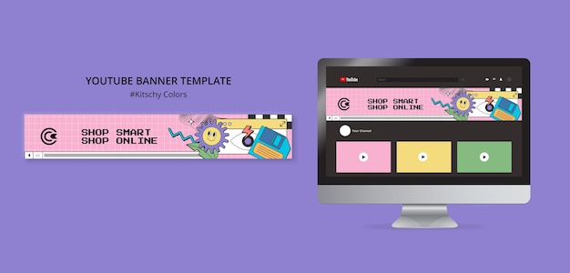 Free PSD kitschy colors youtube banner template