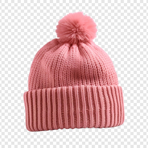 Free PSD knitted hat in pink color isolated on transparent background