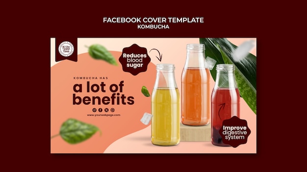 PSD gratuito schema di copertina di facebook per la bevanda kombucha