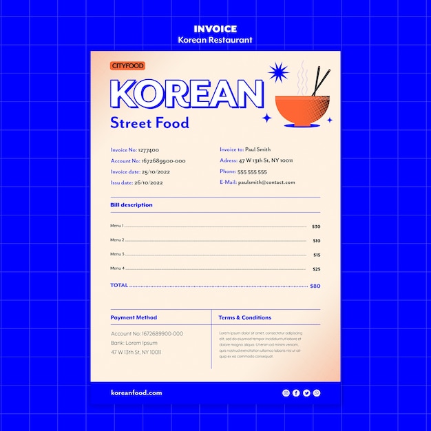 Free PSD korean food restaurant invoice template