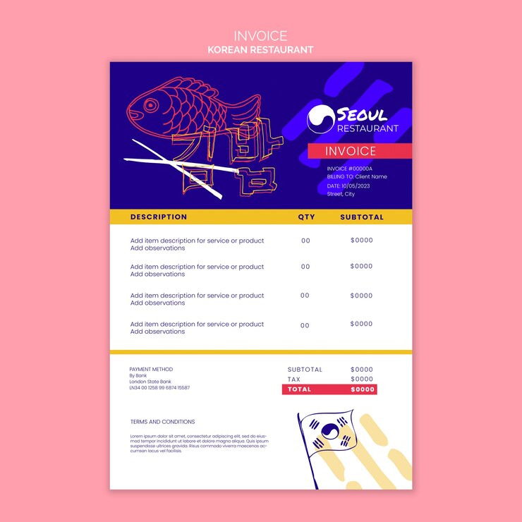 मुफ़्त PSD korean food restaurant invoice
