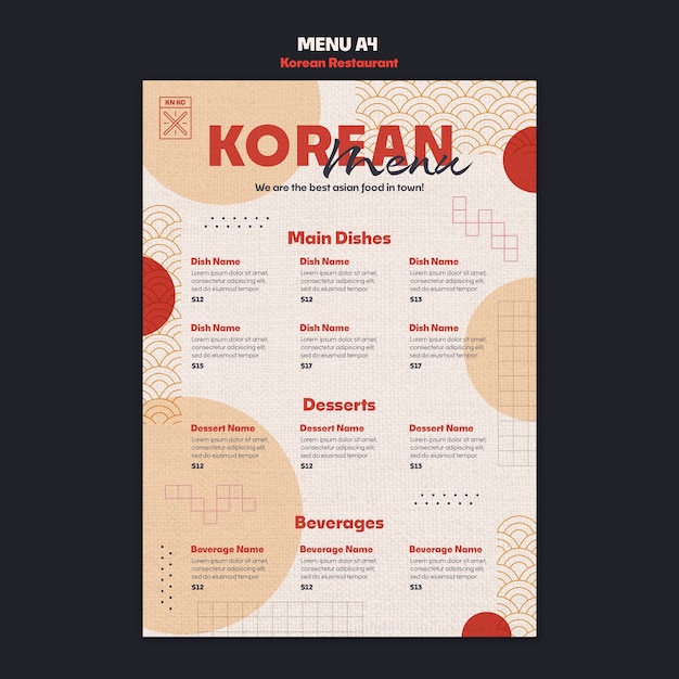 PSD gratuito modello di menu del ristorante di cucina coreana