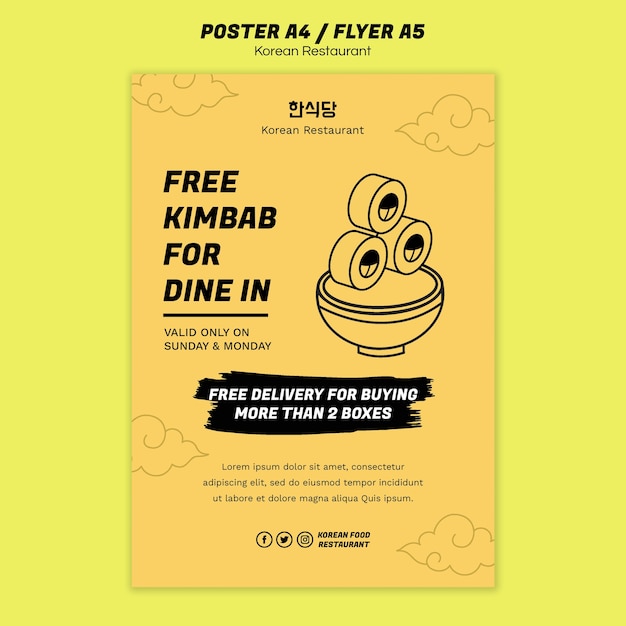 Free PSD korean food restaurant poster template