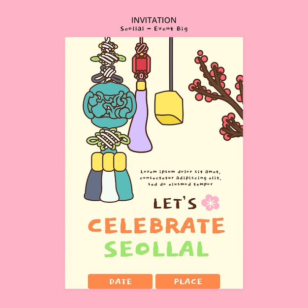 Free PSD korean new year celebration invitation