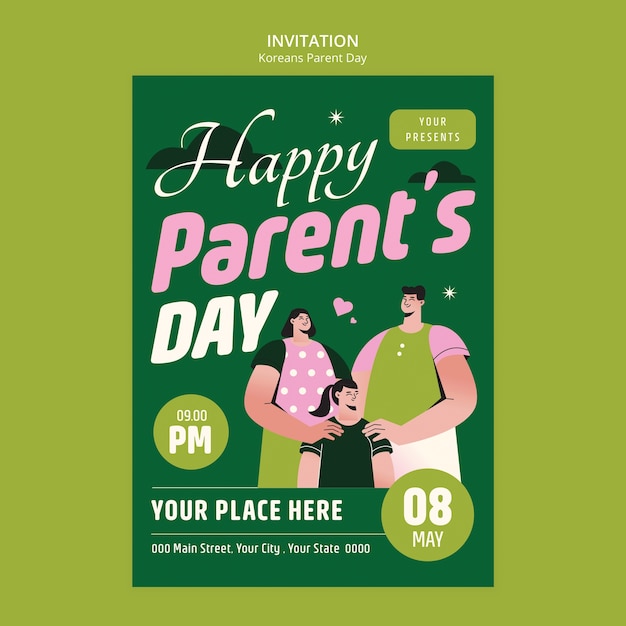 Free PSD korean parents day celebration invitation  template