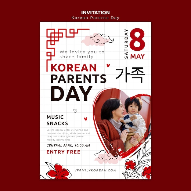 Free PSD korean parents day invitation template