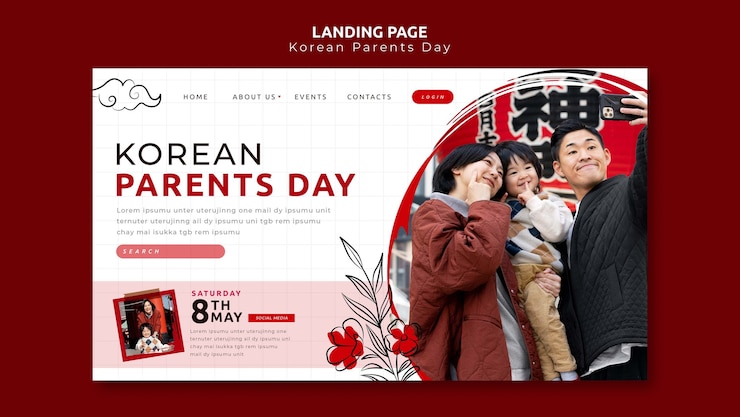 無料PSD 韓国の両親の日のランディングページ