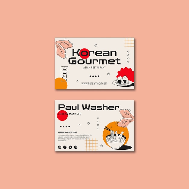 Free PSD korean restaurant  business card template