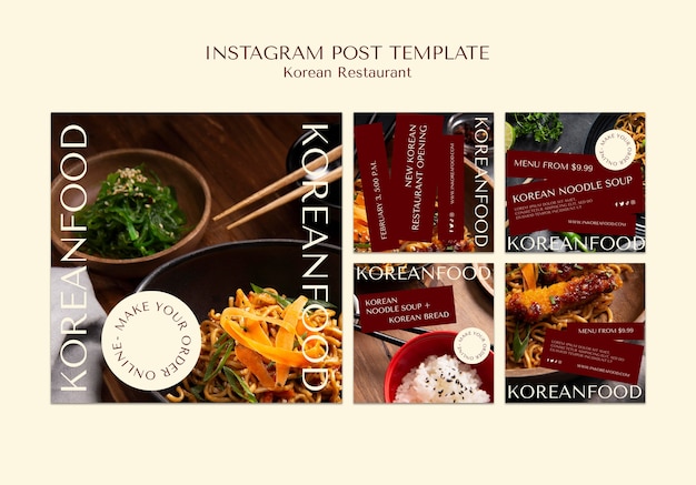 Free PSD korean restaurant instagram post set