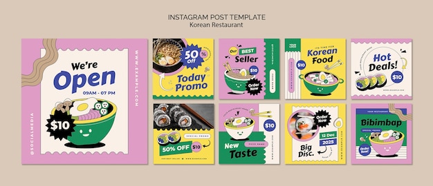 Free PSD korean restaurant instagram post set