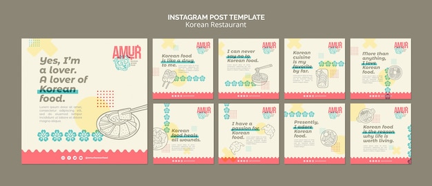 PSD gratuito modello di post di instagram del ristorante coreano