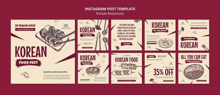 免費 PSD 韩国餐厅的instagram帖子模板