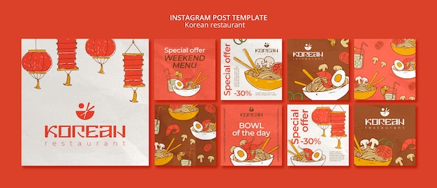 Free PSD korean restaurant instagram posts template