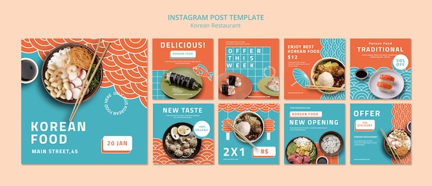 Free PSD korean restaurant instagram posts template