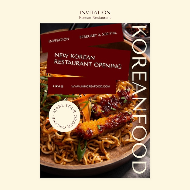 Korean Restaurant Invitation Template Free PSD Download