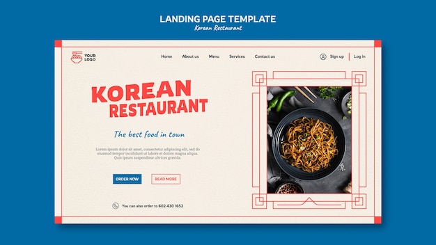 PSD gratuito modello di pagina di destinazione del ristorante coreano