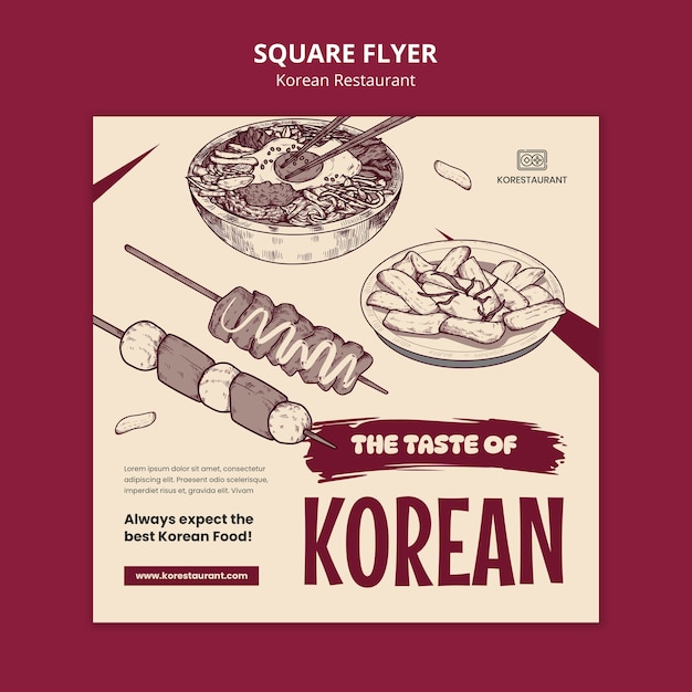 Modello di volantino quadrato ristorante coreano
