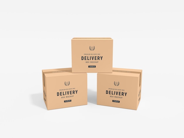 Free PSD kraft paper delivery square box branding mockup