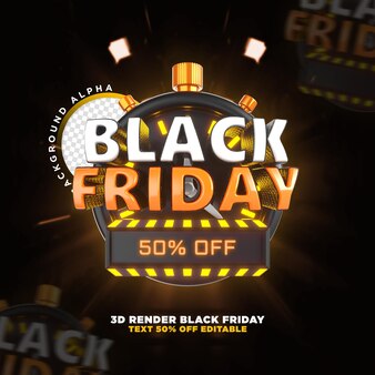 Label black friday 3d realistic render for promotion campaigns and offers