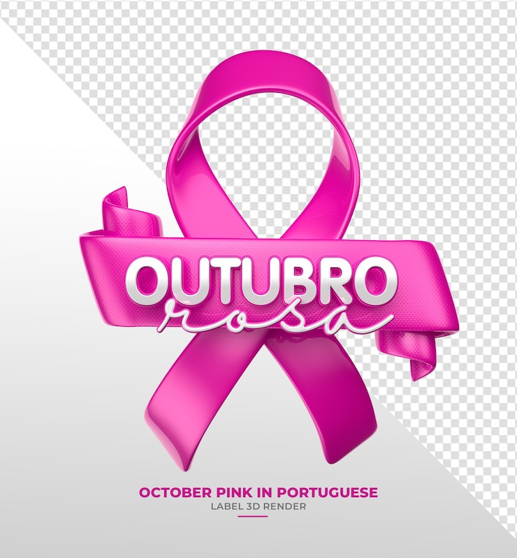 Free PSD label for campaign october pink in brazilian portuguese in 3d render with transparent background