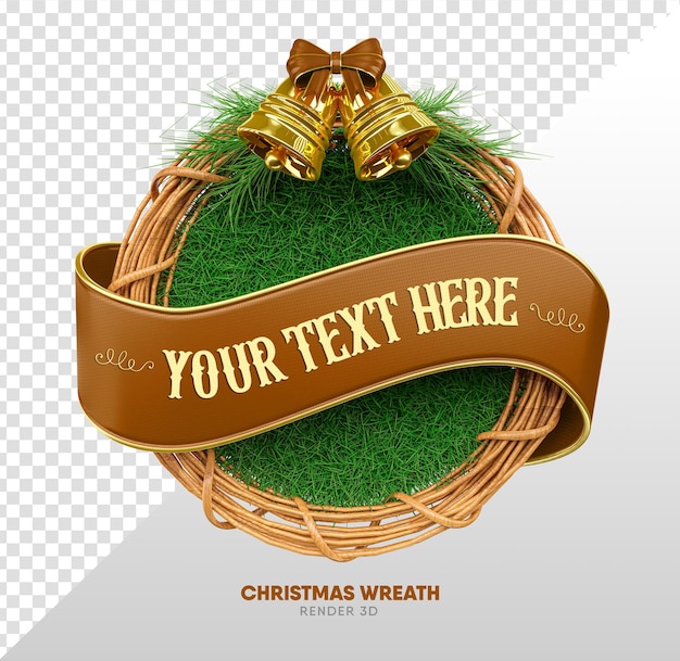 Label christmas 3d render bell and ribbon garland