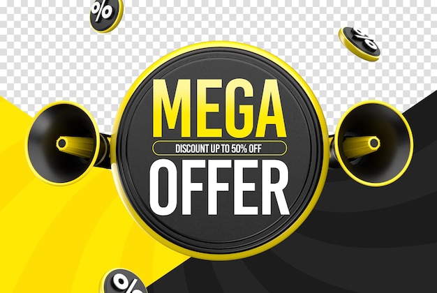 Label mega offer up to 50 percent off in 3d render