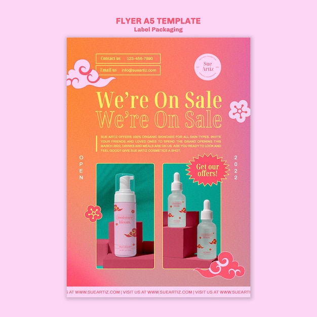 Free PSD label packaging with clouds a5 flyer