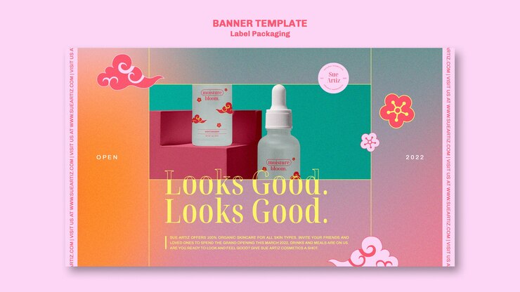 मुफ़्त PSD label packaging with clouds banner template