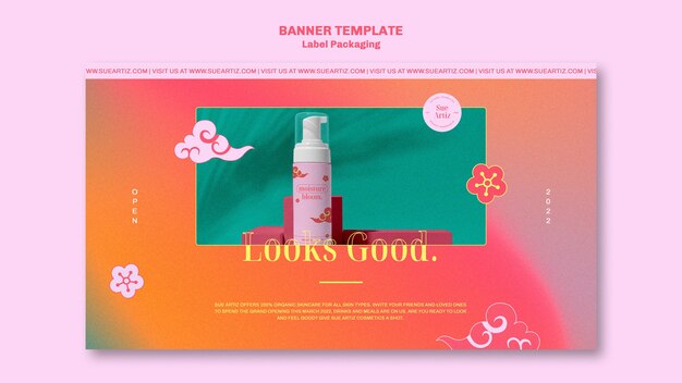 Label packaging with flowers banner template
