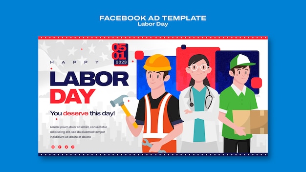 PSD gratuito template di facebook per la celebrazione della festa del lavoro