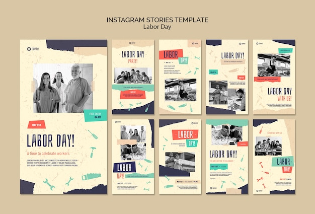 PSD gratuito storie di instagram per la celebrazione della festa del lavoro