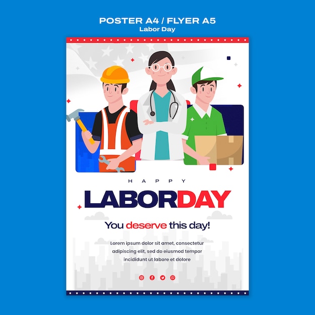 PSD gratuito modello di poster per la celebrazione della festa del lavoro