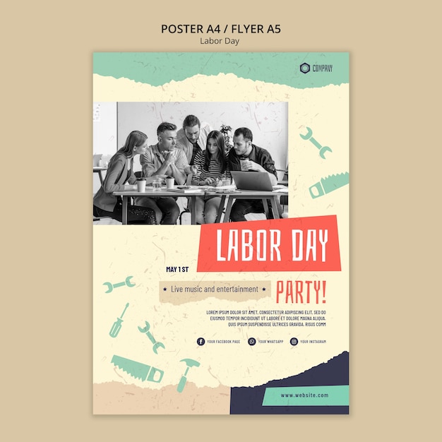 PSD gratuito modello di poster per la celebrazione della festa del lavoro