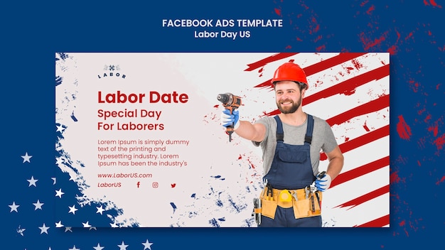 PSD gratuito modello di facebook della bandiera degli stati uniti per la festa del lavoro