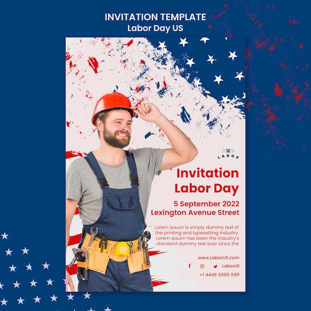 Free PSD labor day us flag  invitation template