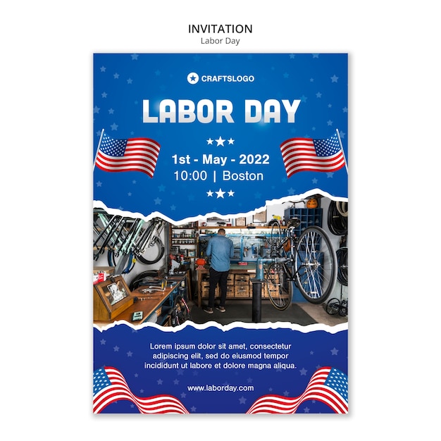 Free PSD labor day us  invitation template