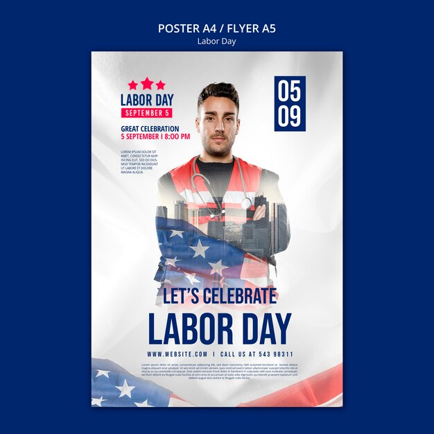 Free PSD Labor day invitation template