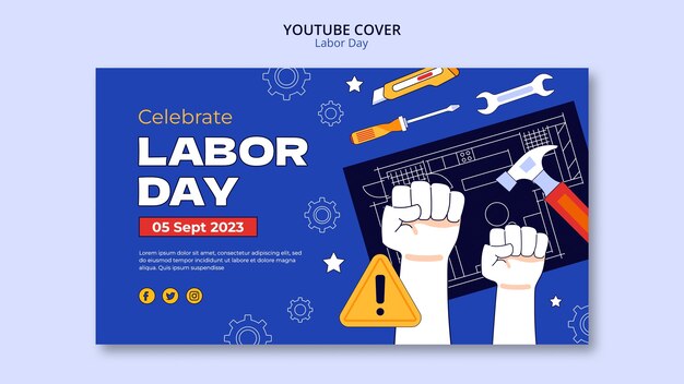 PSD gratuito design del modello di copertina di youtube per la festa del lavoro